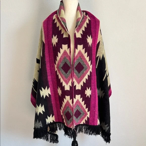 Southwestern Blanket Scarf Fuchsia & Black Southwestern Aztec Acrylic Shawl - Picture 1 of 5
